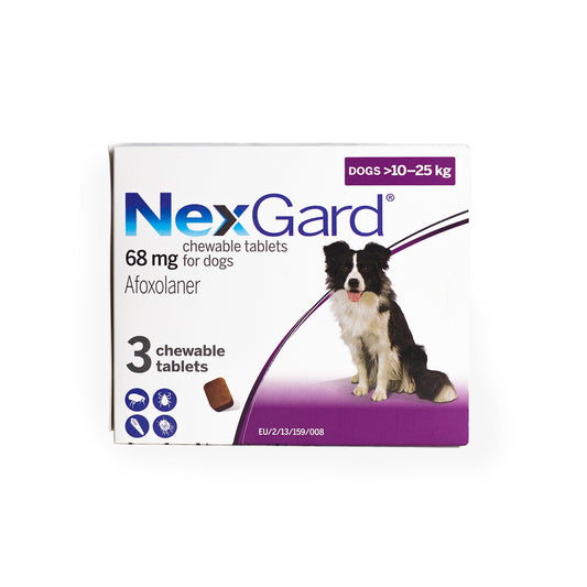 NEXGARD FLEA & TICK CHEWABLE TABLETS FOR DOG (PURPLE) (10-25KG) 3'S