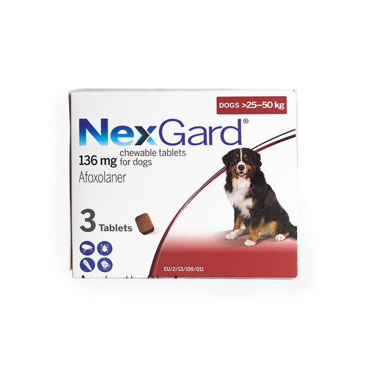 NEXGARD FLEA & TICK CHEWABLE TABLETS FOR DOG (RED) (25-50KG) 3'S