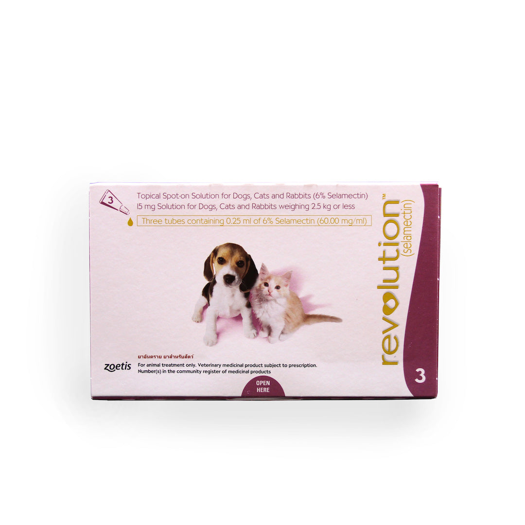 REVOLUTION FLEA & TICK FOR DOGS AND CATS (MAUVE) (<2.5KG) 3'S
